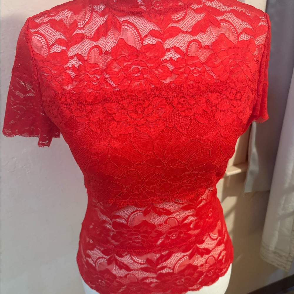 bebe Red Lace Blouse